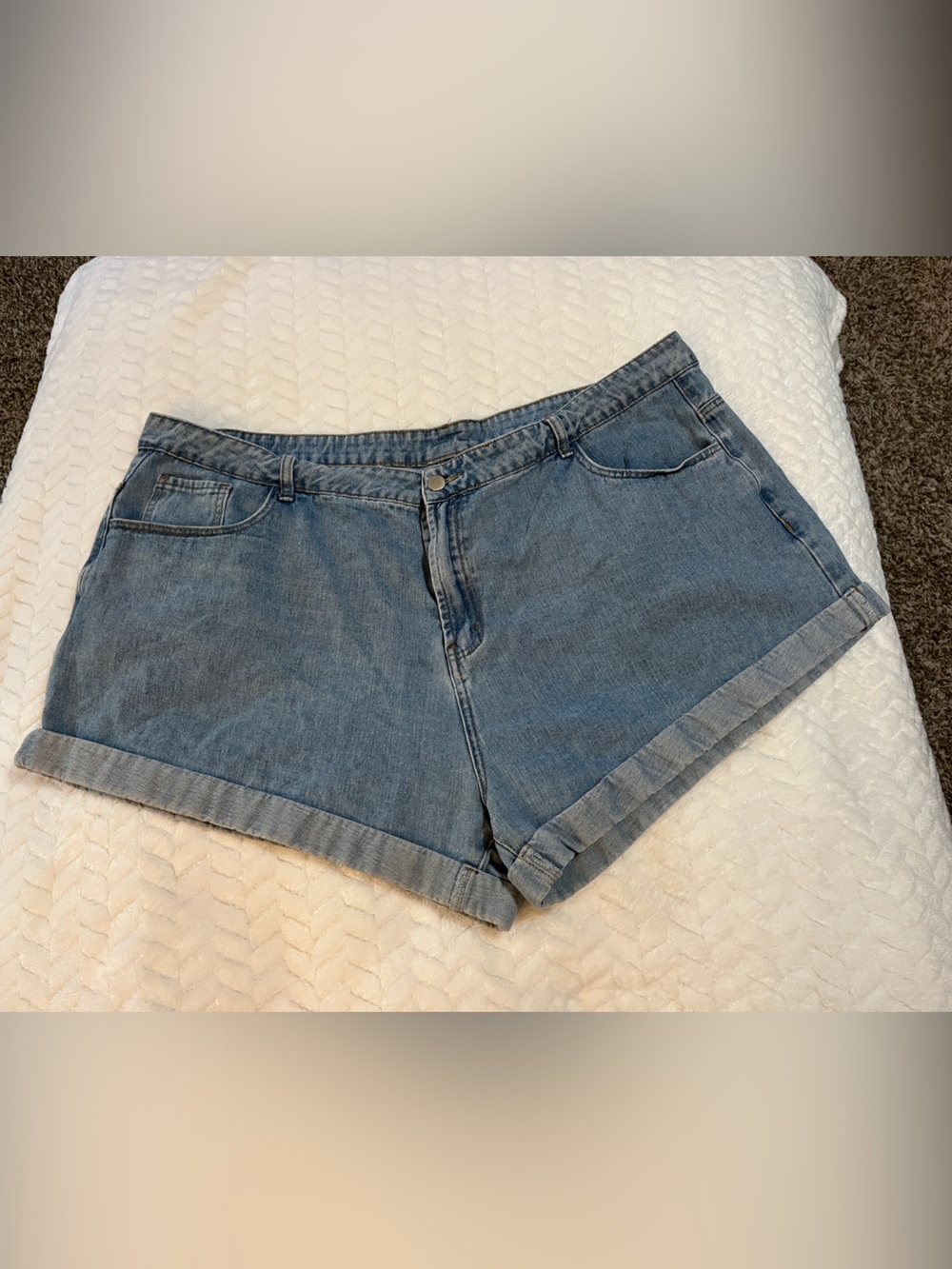 Cider Light Blue Rolled Hem Denim Shorts